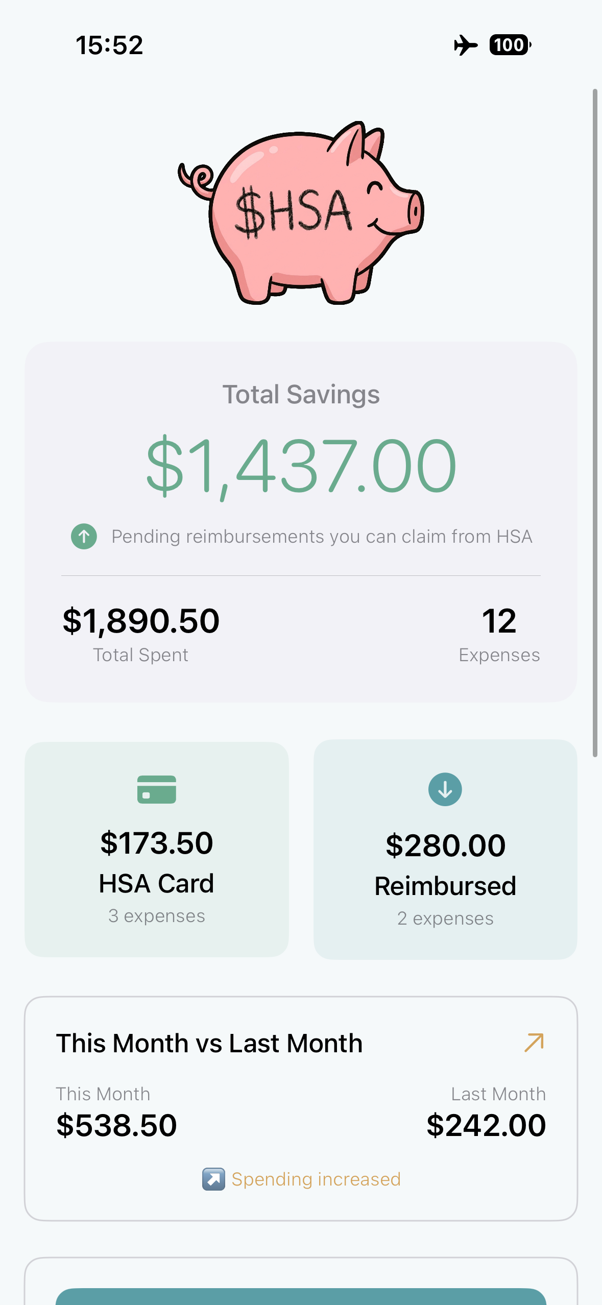 HSA Vault+ Dashboard screen