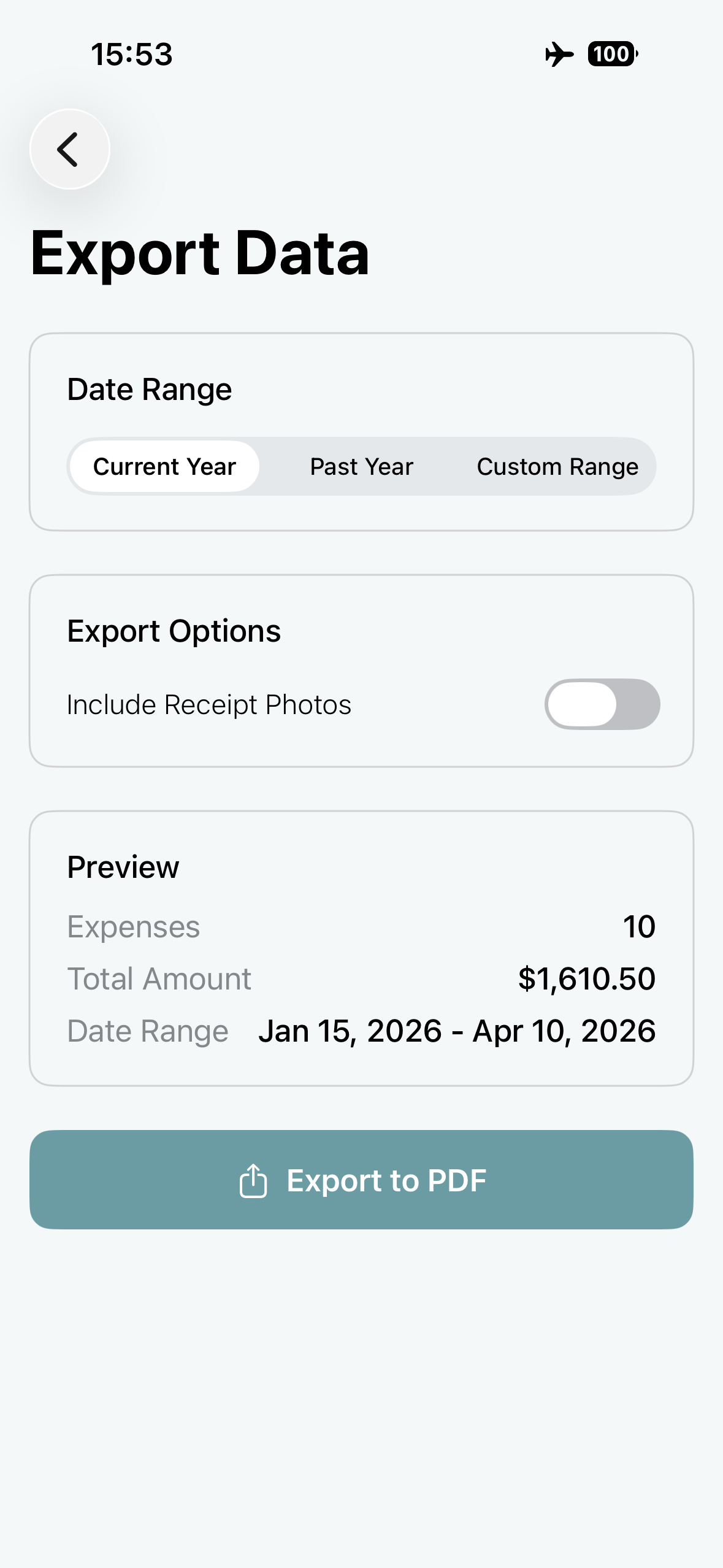 HSA Vault+ Export PDF screen